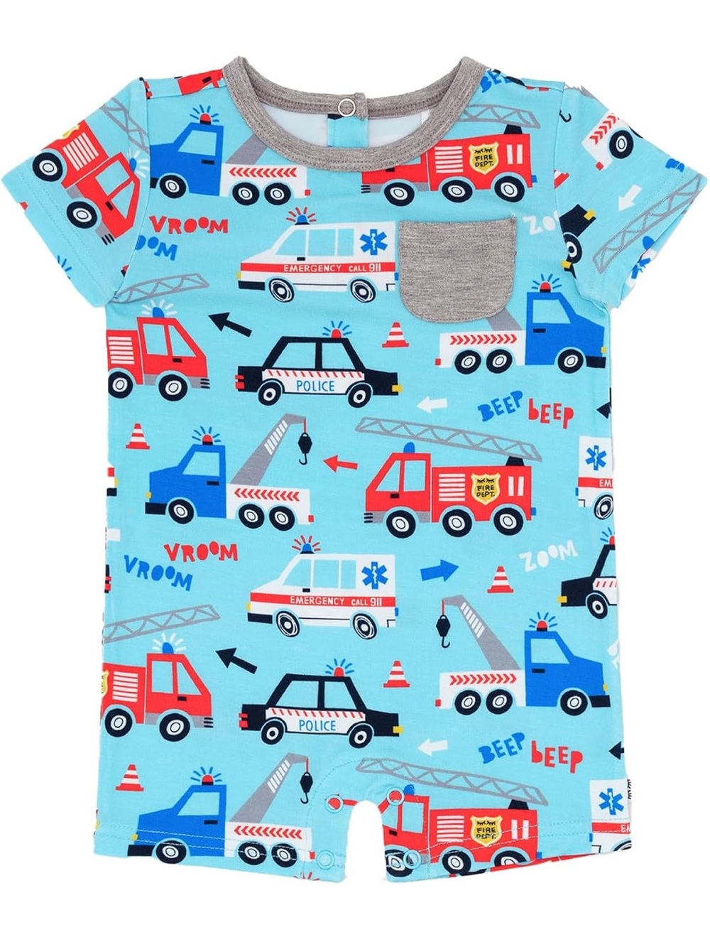 NWT Play by Little Sleepies To the Rescue Pocket Shorty Romper 0-3 Months